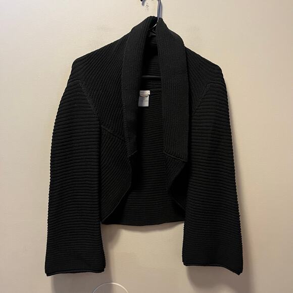 Transit Par Such Ribbed Big Collar 100% Wool Size Small Black Cardigan - Picture 1 of 6